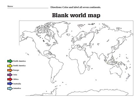 The seven continents of the world are numbered and students can fill in the continent's name in the corresponding blank space. 38 Free Printable Blank Continent Maps | KittyBabyLove.com