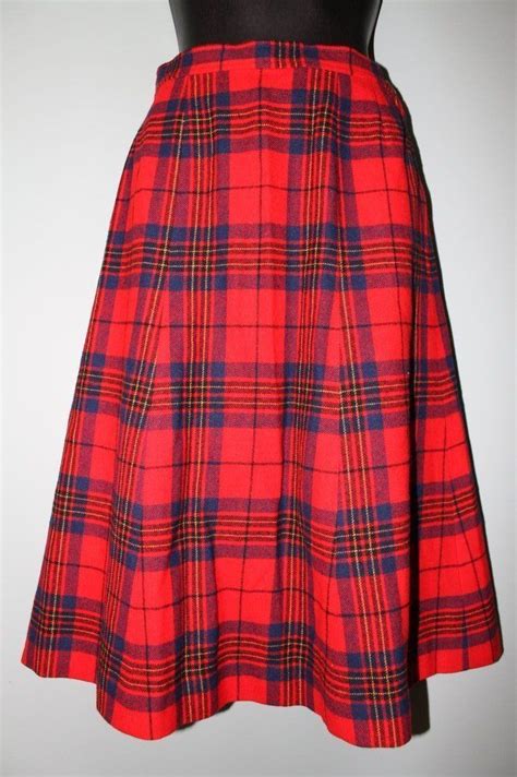 Vintage Pendleton Portland Oregon Red A Line Wool Tartan Plaid Skirt
