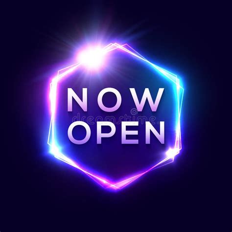 Now Open Neon Text Light Sign On Blue Background Stock Vector