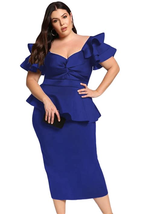 Fashion New Tiered Sleeve Peplum Dress Plus Size Custom 2020 Buy