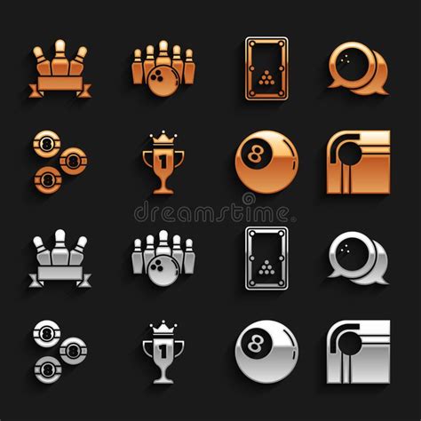 Set Award Cup Bowling Ball Billiard Table Pin And And Icon Vector