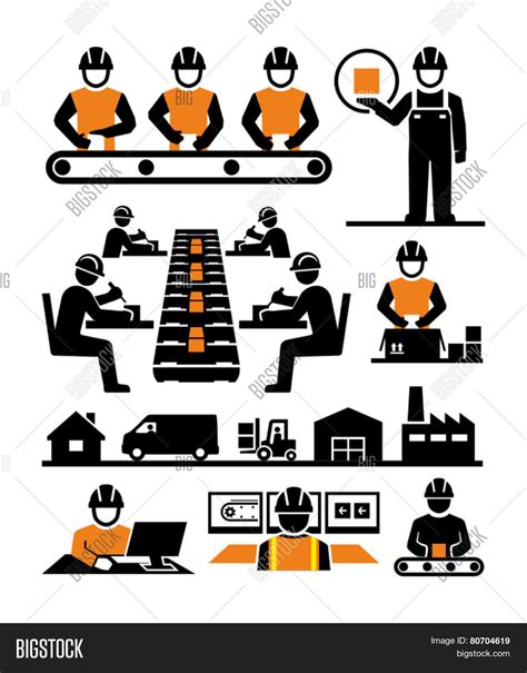 Manufacturing Process Assembly Workers Vector Icons Image And Stock Photo