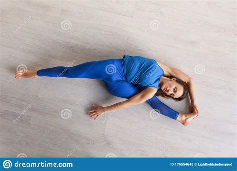 View Of Flexible Girl Stretching While Stock Image - Image of caucasian ...