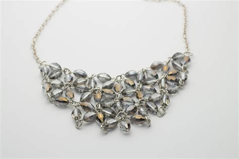 Sterling Silver Preciosa Crystal Bib Necklace Crystal Beaded Etsy