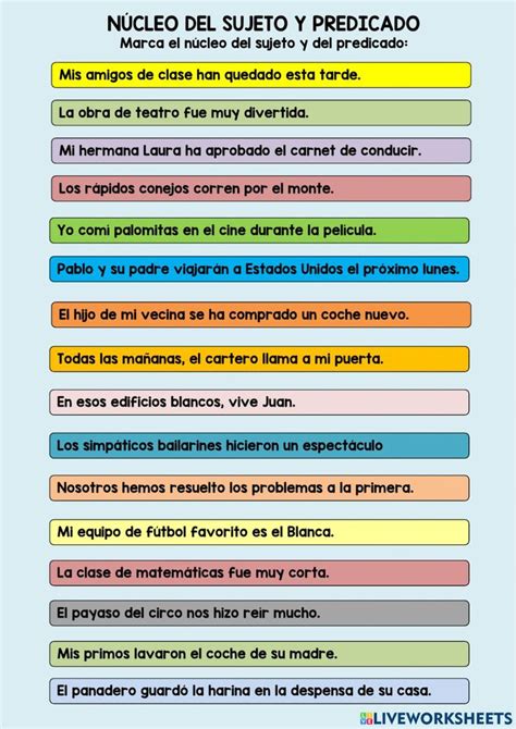 Núcleo Del Sujeto Y Predicado Activity Sujeto Y Predicado Lecciones De Lectura Oraciones