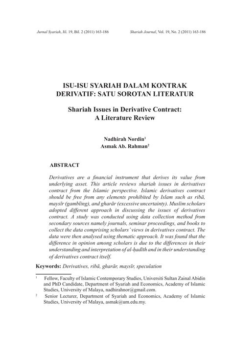 Penulis telah menganalisis 24 buah artikel dan 15 buku serta 3 kertas kerja. (PDF) ISU-ISU SYARIAH DALAM KONTRAK DERIVATIF: SATU ...