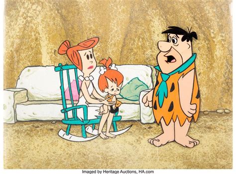 The Flintstones Fred Wilma And Pebbles Production Cel And Master Background Setup Hanna
