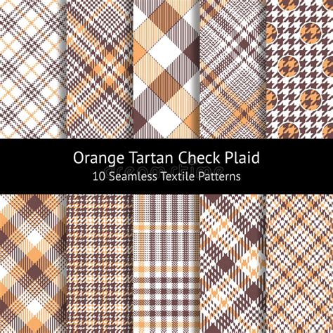 Orange Plaid Patterns Set Tartan Check Plaid Collection For Dress
