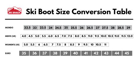 Ski Boot Sizing Chart And Mondopoint Conversion Table Chegospl
