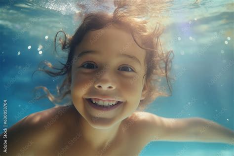 Little Smiling Girl Dives Into The Water Stock Photo Adobe Stock