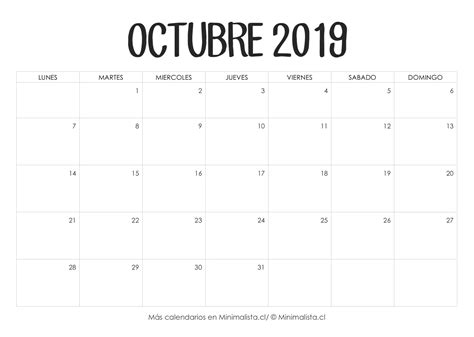 Calendarios 2019 Para Imprimir Minimalista