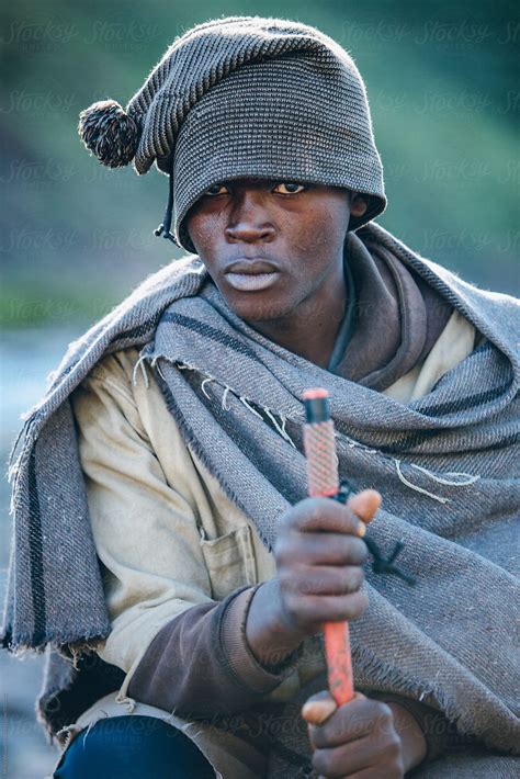 Portrait Of A Rural African Basotho Herdsman Del Colaborador De