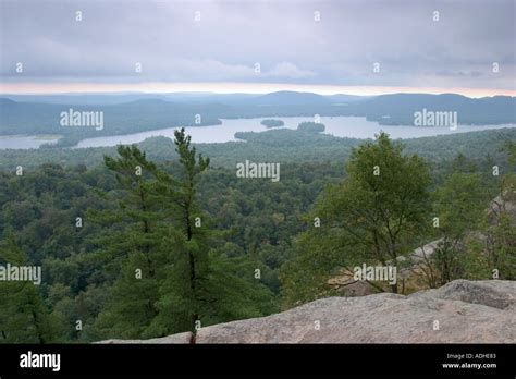Fulton Chain Lakes From Rondaxe Bald Mountain In The Old Forge Area Of