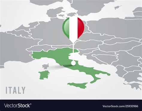 Map Europe With Highlighted Italy And Pointer Vector Image