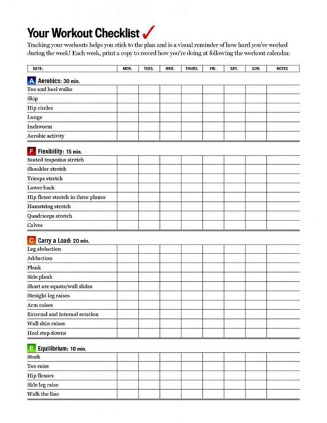 The Printable Workout Checklist Is Shown