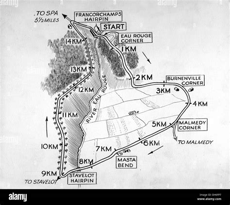 Map Of The Spa Francorchamps Circuit In Belgium 1960s Stock Photo Alamy