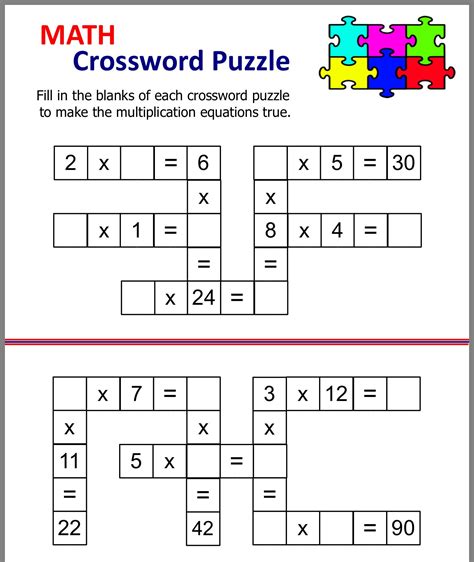 Multiplication Worksheets Maths Puzzles Crossword Puzzles Number
