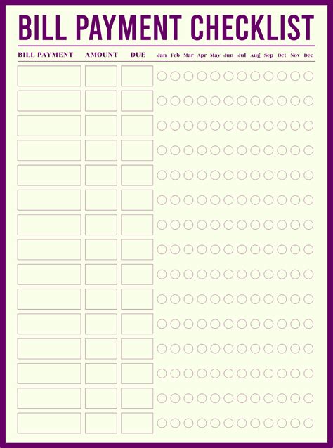 Free Printable Monthly Bill Payment Log A Bills To Pay Checklist