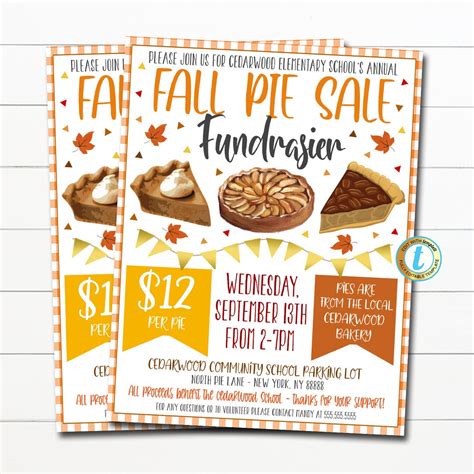 Fall Pie Sale Fundraiser Flyer Thanksgiving Pumpkin Apple Pecan Pie