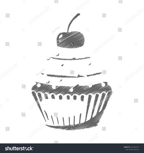 Sketch Cupcake Cherry Doodle Style Flat Stock Vector Royalty Free