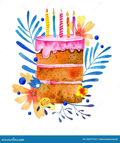 Watercolor Cake With Crown And Bow Stock Photography CartoonDealer Com