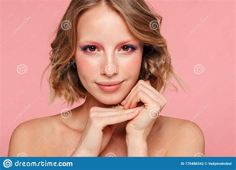 Close Up Beauty Portrait Of An Attractive Young Blonde Topless Woman