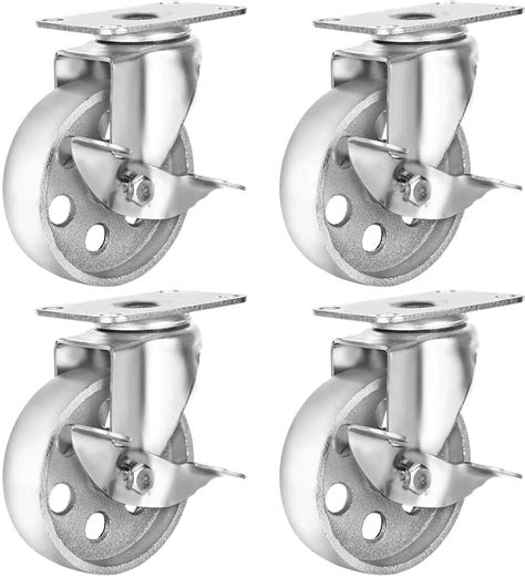 4 All Steel Swivel Plate Caster Wheels W Brake Lock Heavy