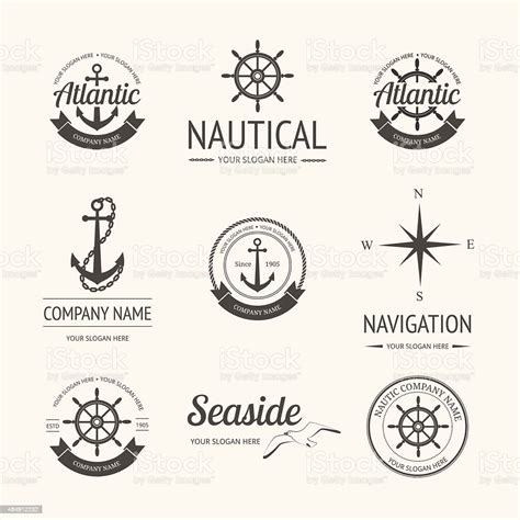 Set Of Retro Nautical Labels Stock Illustration Download Image Now