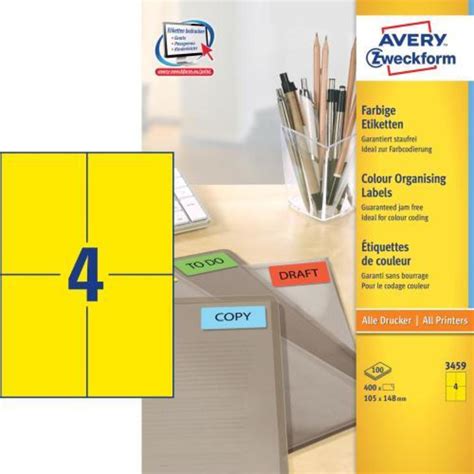 AVERY ZW. Etiketten 105x148mm 3459 Universal, gelb 10Bl. / 4St