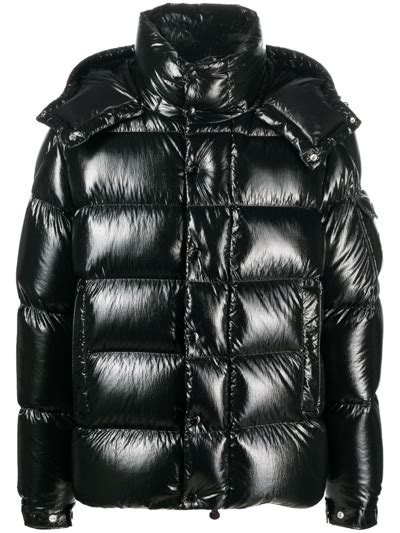 Moncler Maya Lacquered Down Jacket In Black Modesens