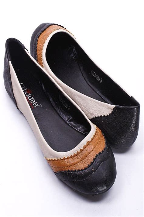 Black Faux Leather Oxford Inspired Ballerina Flatswomens Cute Flat