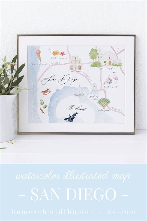 San Diego Watercolor Map Illustrated Map Print California Etsy