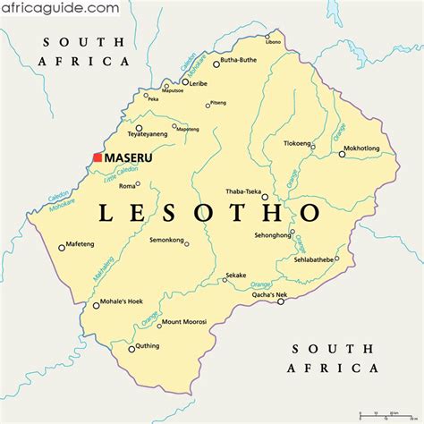 Lesotho is a country of 1,919,552 inhabitants, with an area of 30,355 km2, its capital is maseru and above you have a geopolitical map of lesotho with a precise legend on its biggest cities, its road. Lesotho Guide