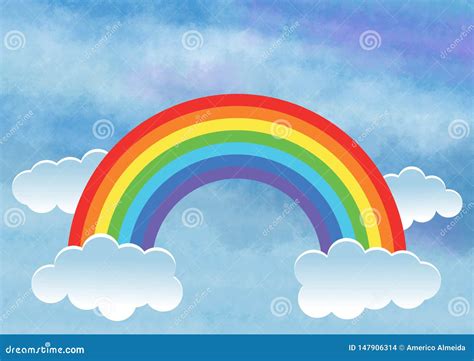 Background Or Wallpaper With Rainbow Over Blue Sky With Clouds