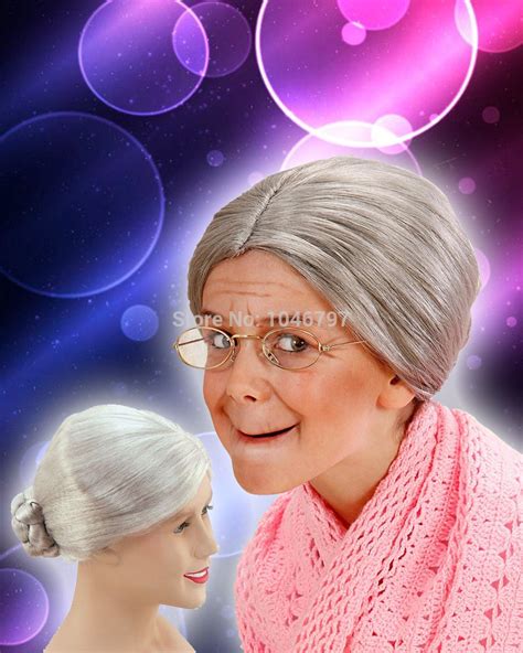Honey Granny Bun Grandma Halloween Costume Old Lady Wig Grey Mrs Santa