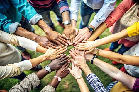 Group Of Diverse Hands Holding Each Other Support Together Teamwork
