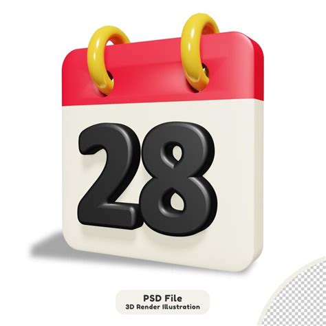 Premium Psd Daily Calendar 28th Isolated 3d Render Illustration