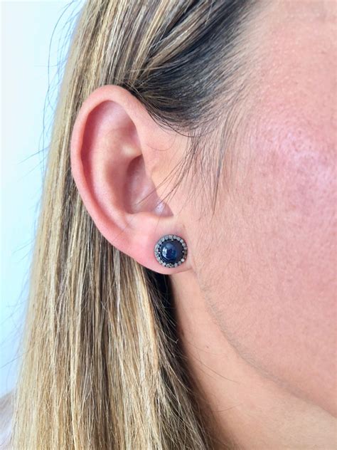 Star Sapphire Stud Earrings Diamond Stud Earrings Round Etsy