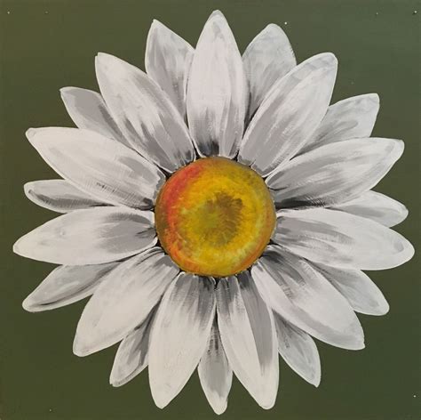 Daisy Painting On Wood Panel Original Flower Art Green And Etsy