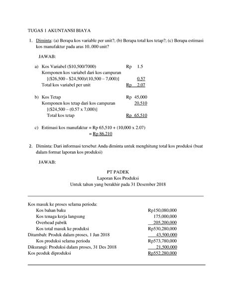 Tugas 1 Akuntansi Biaya TUGAS 1 AKUNTANSI BIAYA Diminta A Berapa
