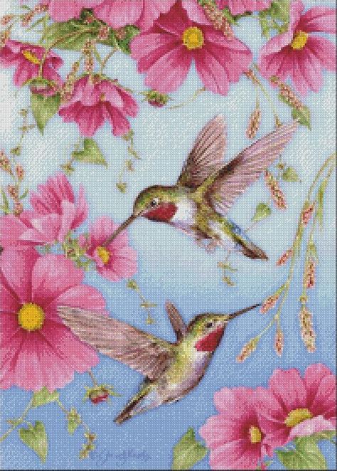 Hummingbirds With Pink Counted Cross Stitch Patterns Etsy In