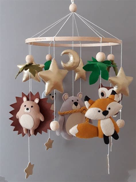 Forest baby mobile, woodland mobile, baby boy mobile, modern baby mobile, star mobile, natural ...