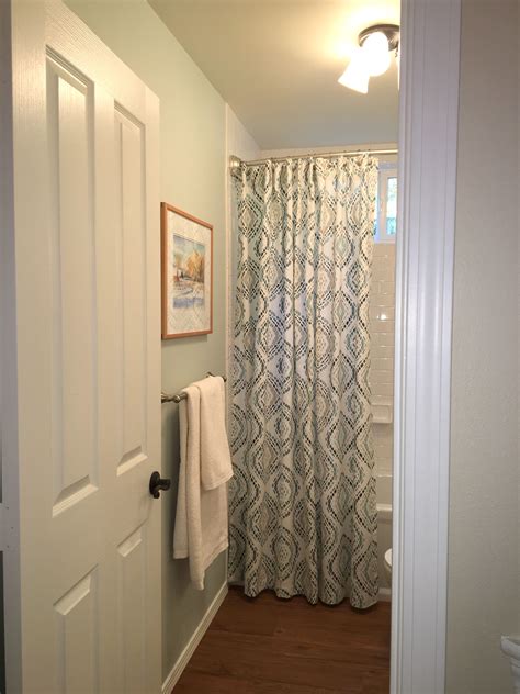 West elm wide striped shower curtain grey white 72 x 74. 2-84 curtain panels from West Elm become the shower ...