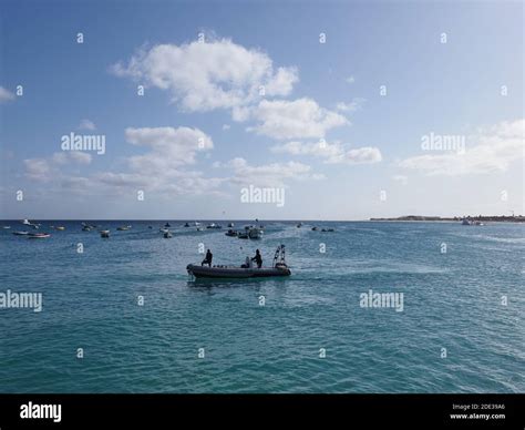 Motor Boat On Atlantic Ocean At Sal Island In Cape Verde Stock Photo
