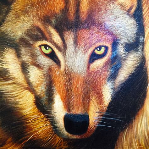 Wolves Painting Eric Scott Oil On Canvas Animals Hyperrealism Boho 80s