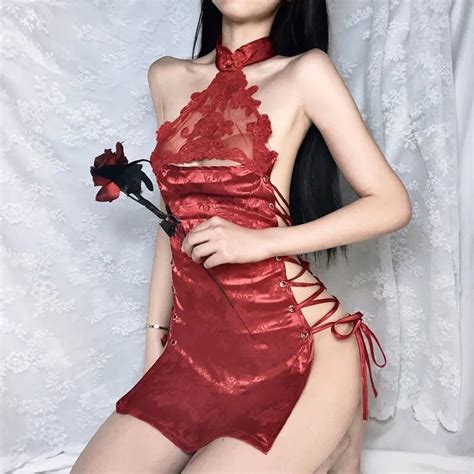 Sexy Cheongsam Chinese Traditional Costumes Women Dress Short Mini Skirts Pajamas Temptation