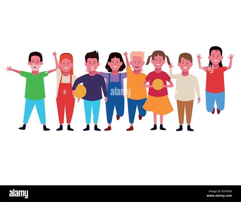 Children Having Fun A Group With White Background Vector Illustration