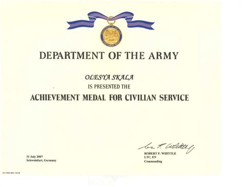 Us Army Achievement Medal For Civilian Service