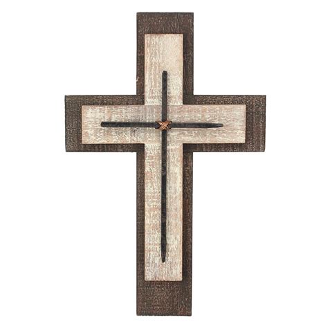 Decorative Worn White And Brown Wooden Hanging Wall Cross Rustic Cross