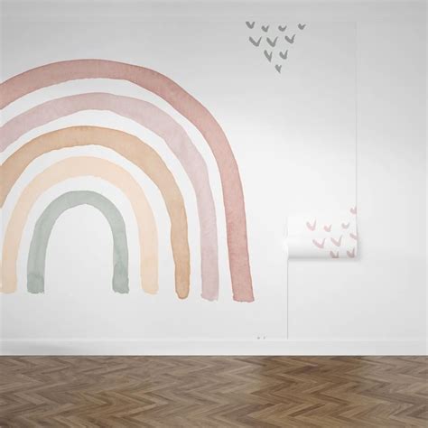 Watercolor Rainbow In Earthy Tones Wall Mural Boho Style Rainbow Wall